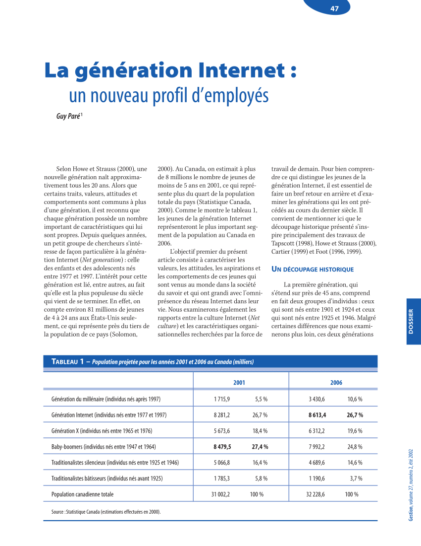 Pdf La Generation Internet Un Nouveau Profil D Employes