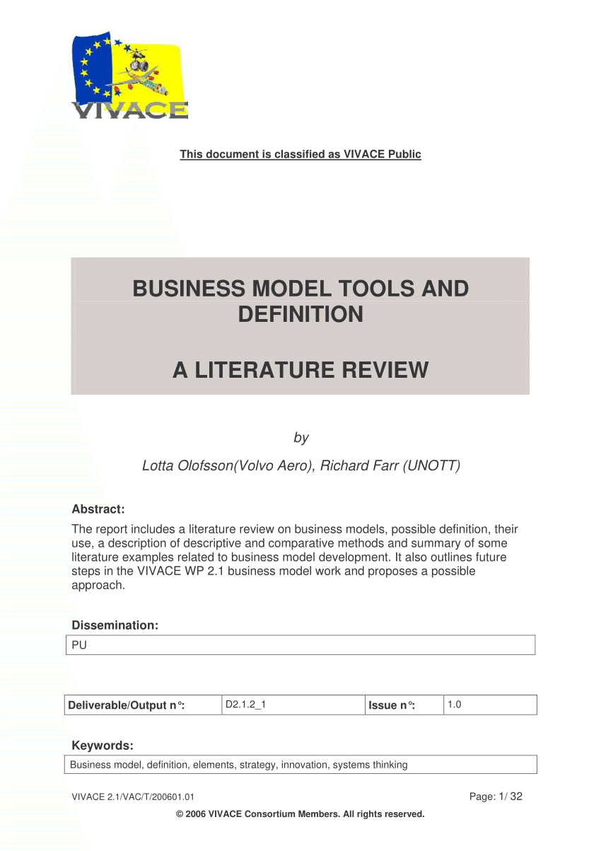 pdf) business model tools and definition - a literature review