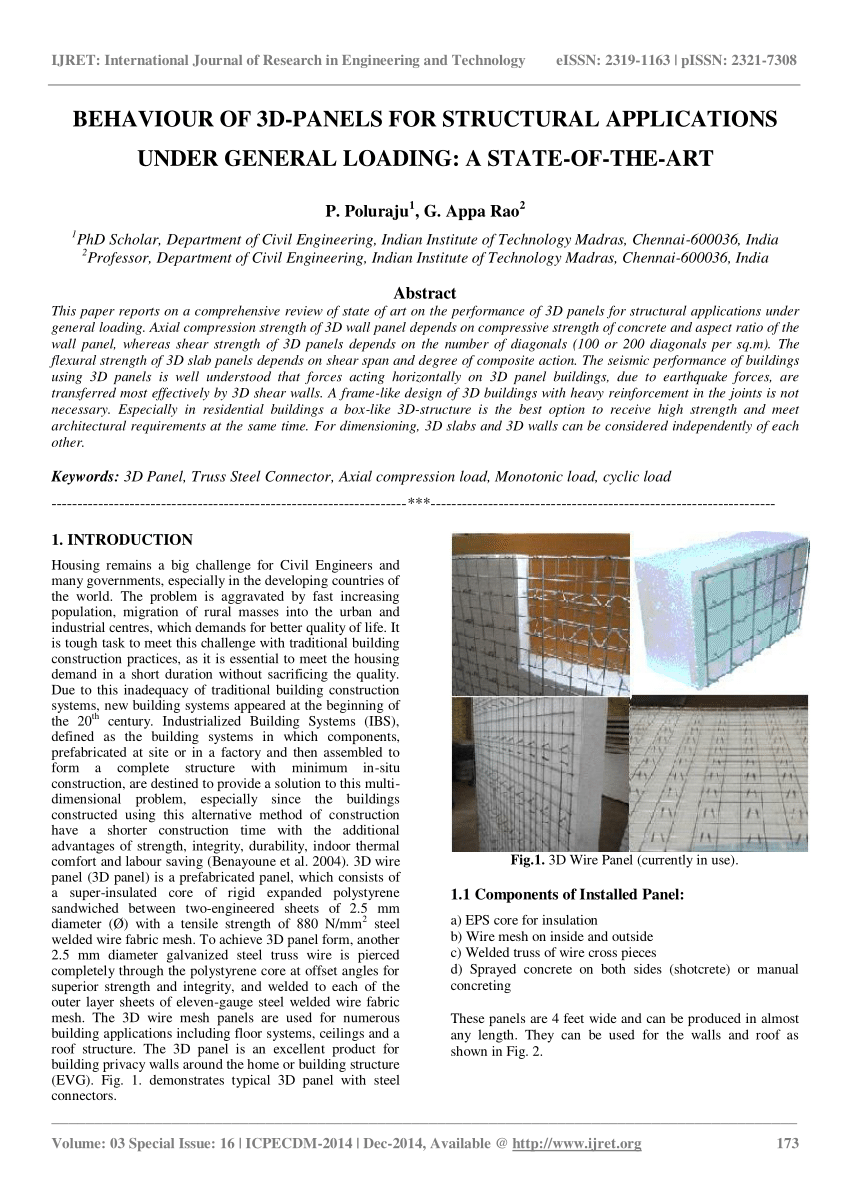Pdf Behaviour Of 3d Panels For Structural Applications Under