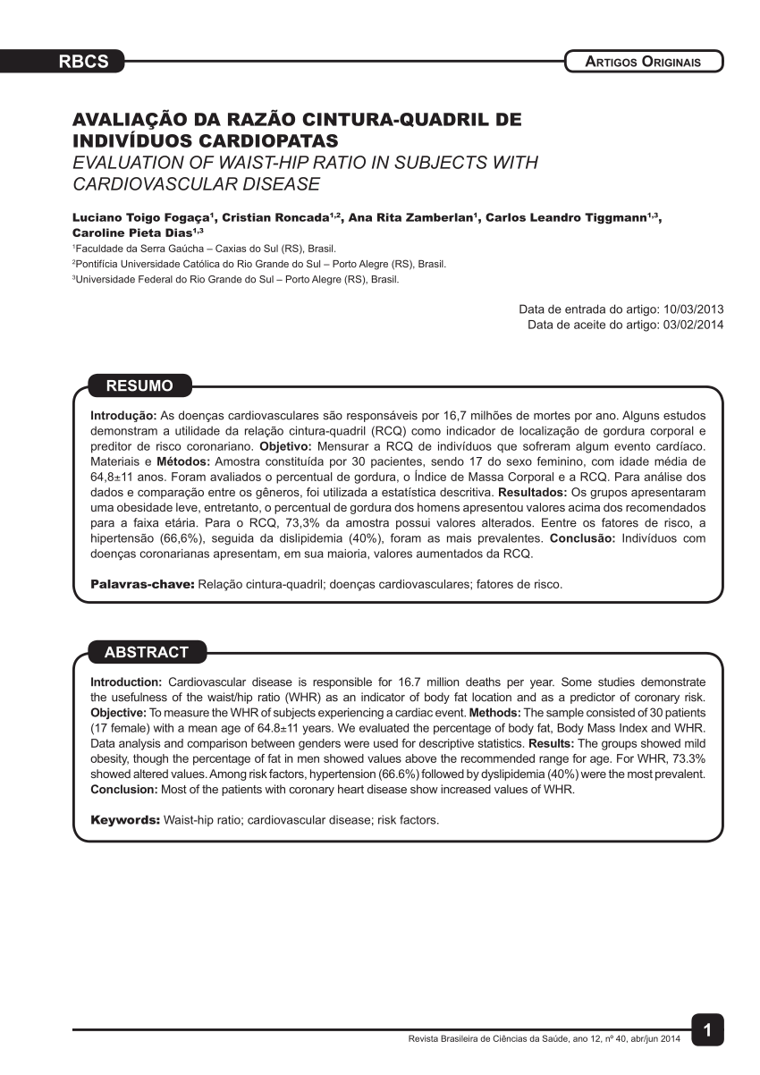 PDF) Avaliação da razão cintura-quadril de indivíduos cardiopatas