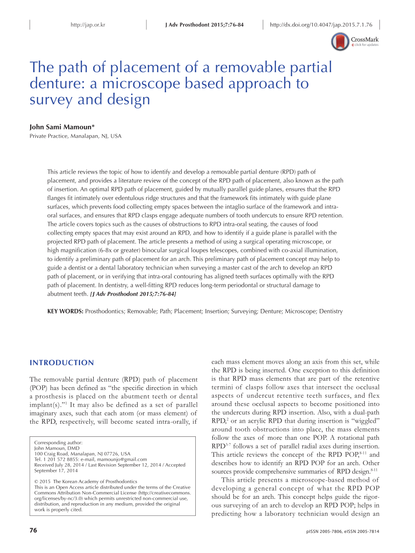 Pdf The Path Of Placement Of A Removable Partial Denture A - pdf the path of placement of a removable partial denture a microscope based approach to survey and design