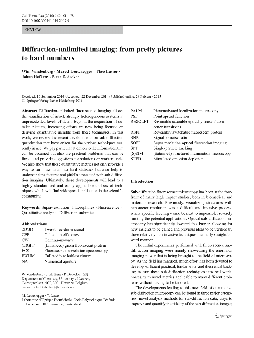 Pdf Diffraction Unlimited Imaging From Pretty Pictures To Hard Numbers