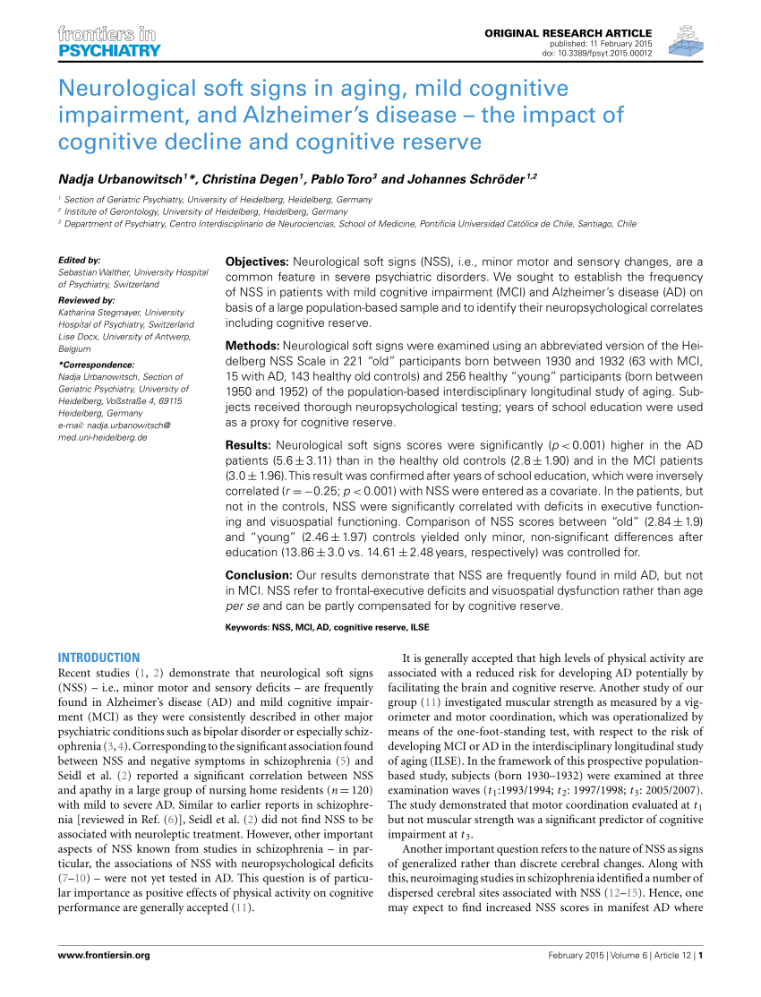 Cognitive impairments correlate with increased central nervous