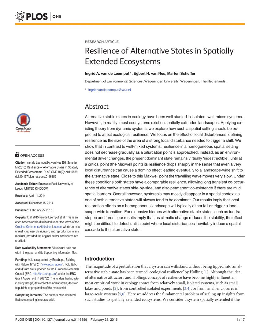 Pdf Resilience Of Alternative States In Spatially Extended Ecosystems