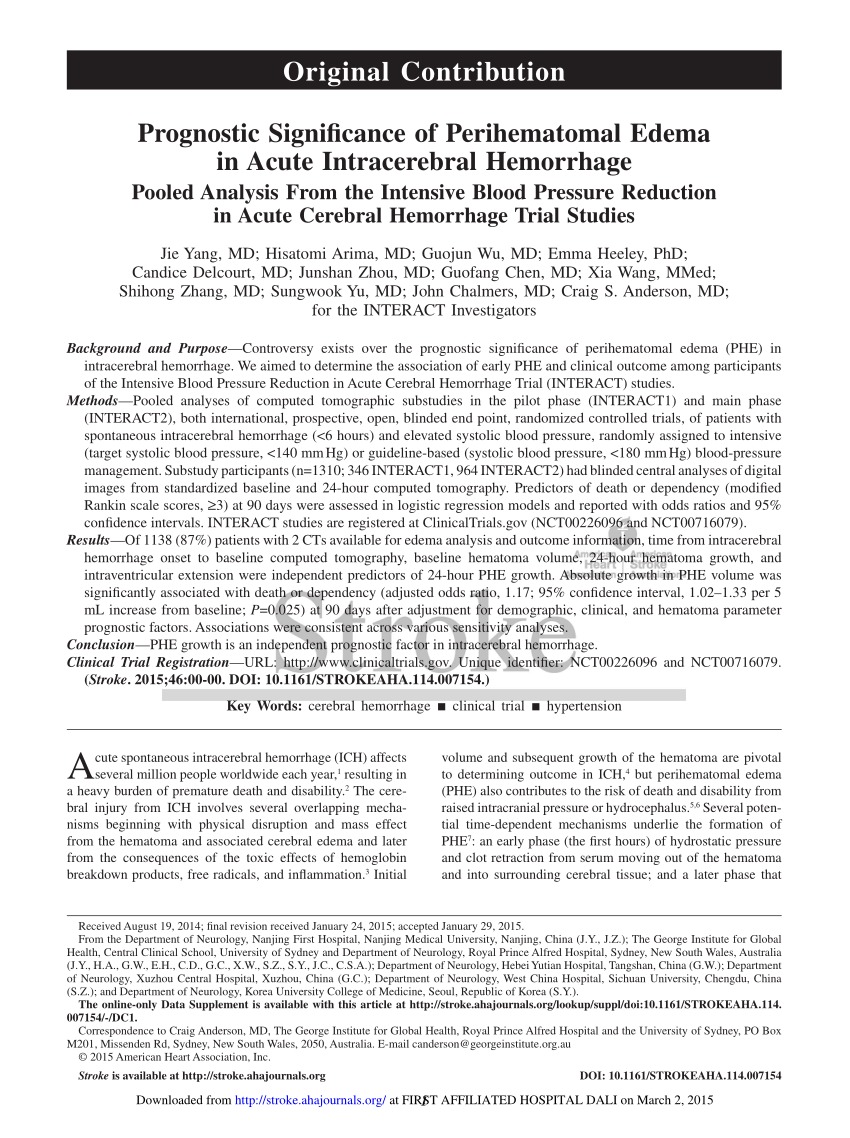 (PDF) Prognostic Significance of Perihematomal Edema in Acute ...