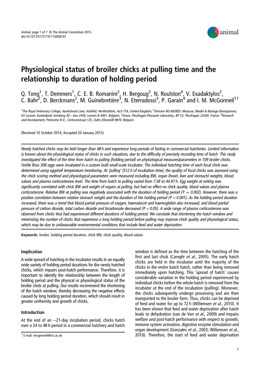 Pdf Physiological Status Of Broiler Chicks At Pulling Time And The Relationship To Duration Of Holding Period