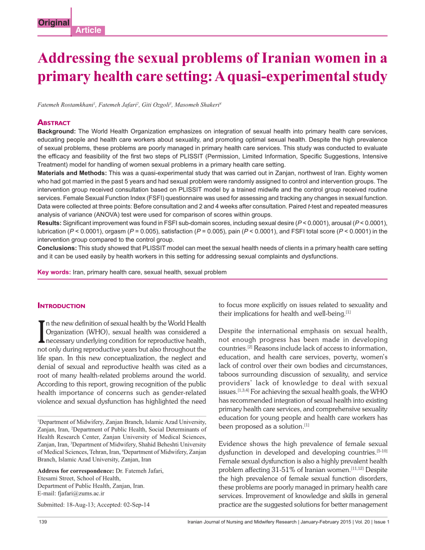 PDF Addressing the sexual problems of Iranian women in a primary
