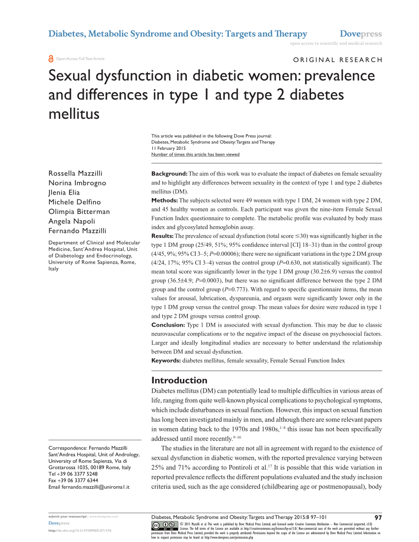Pdf Sexual Dysfunction In Diabetic Women Prevalence And Differences In Type 1 And Type 2