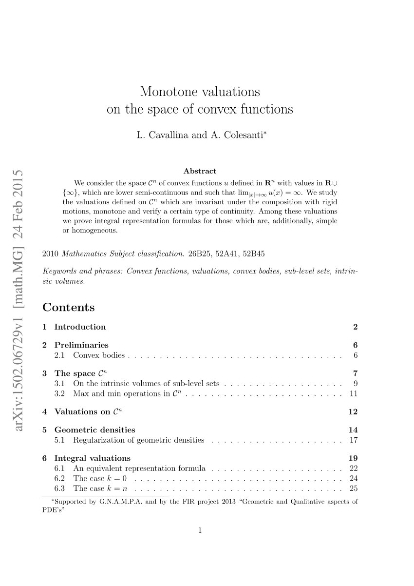 Pdf Monotone Valuations On The Space Of Convex Functions