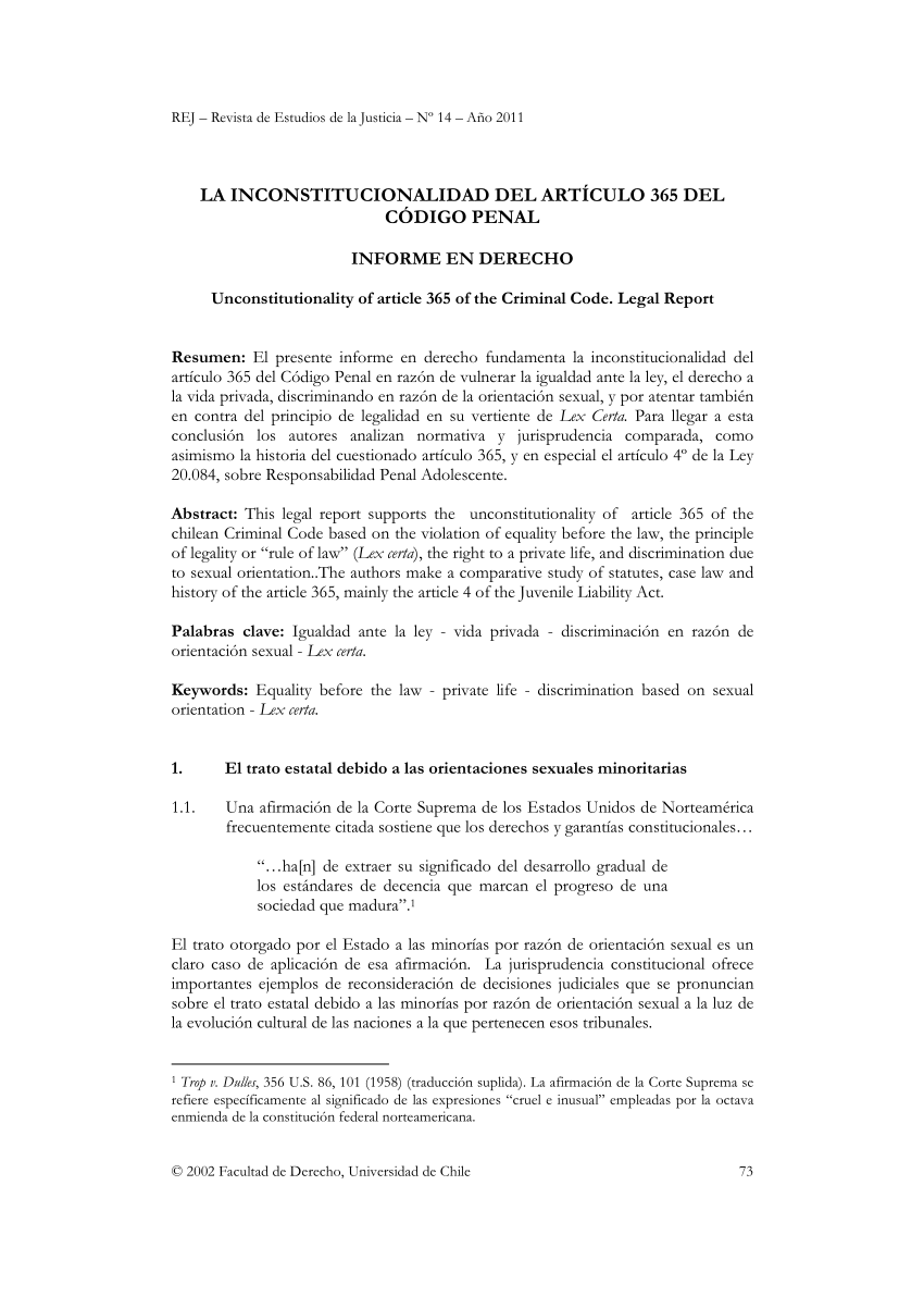 Pdf La Inconstitucionalidad Del Articulo 365 Del Codigo Penal Informe En Derecho