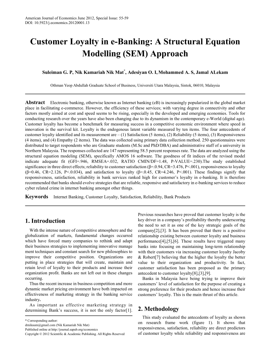 Pdf Customer Loyalty In E Banking A Structural Equation