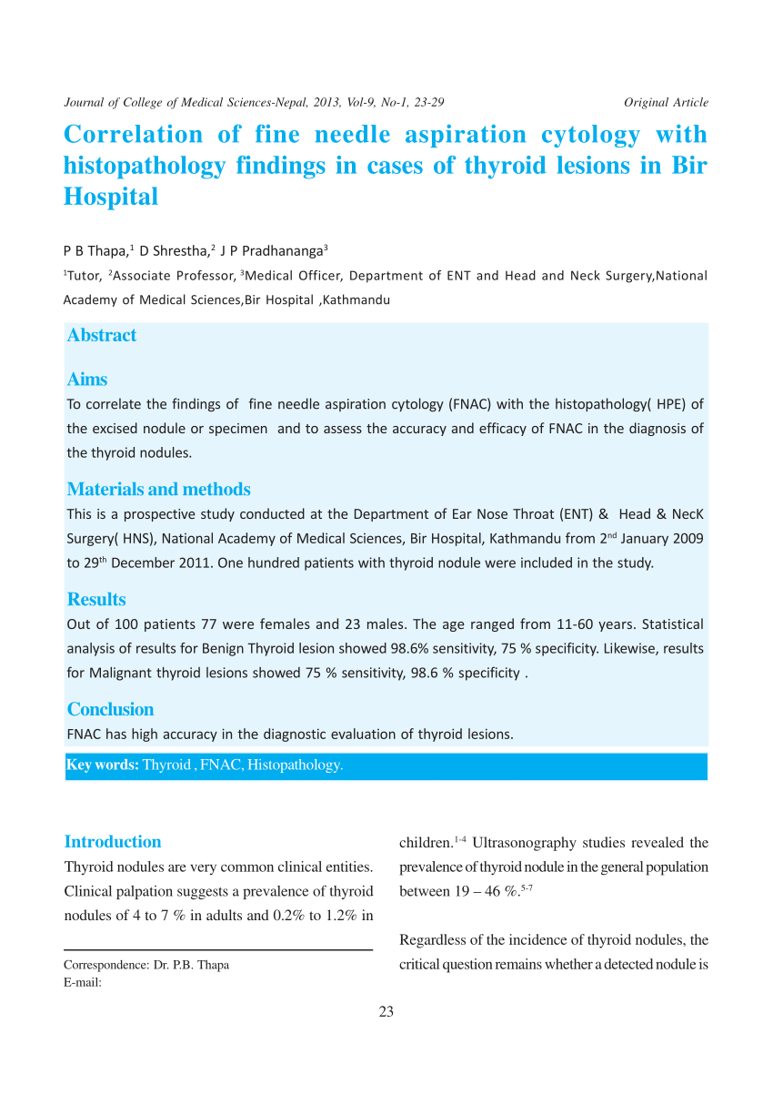 Pdf Correlation Of Fine Needle Aspiration Cytology With Histopathology Findings In Cases Of