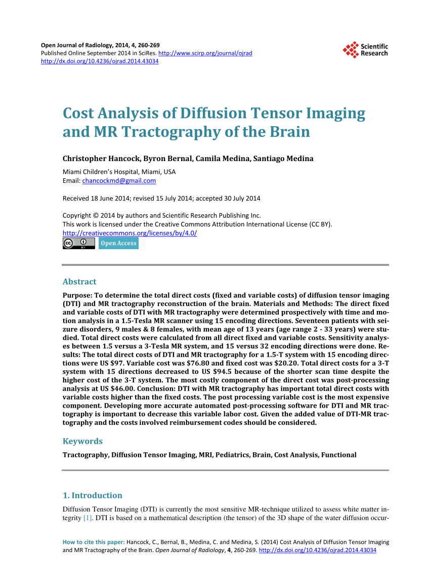 PDF) Cost Analysis of Diffusion Tensor Imaging and MR Tractography 