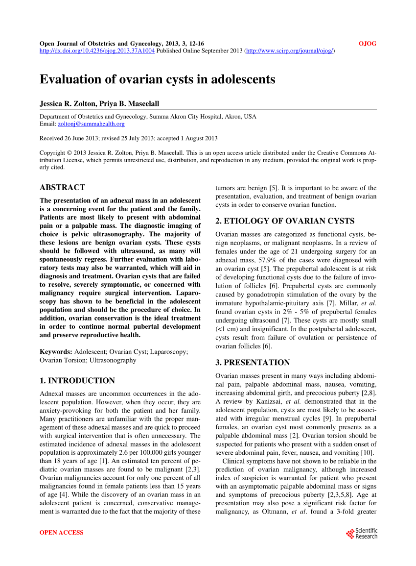 (PDF) Evaluation of ovarian cysts in adolescents