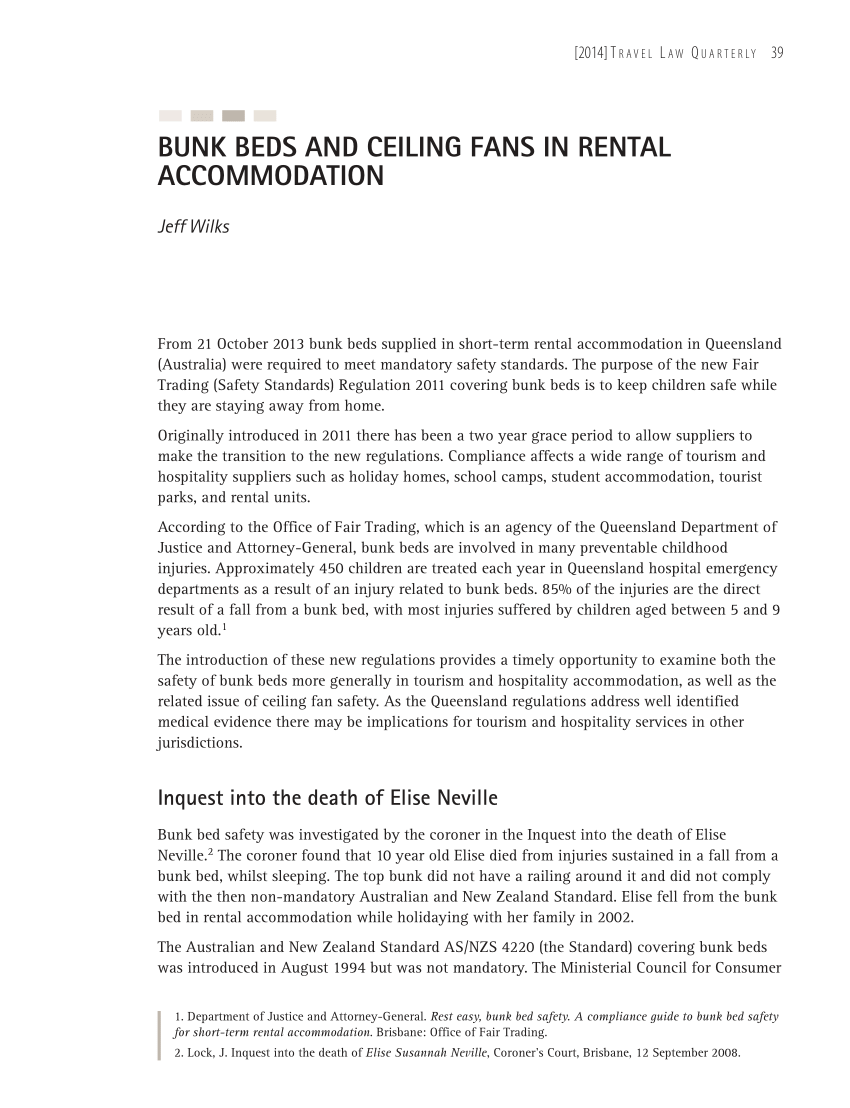 Pdf Bunk Beds And Ceiling Fans In Rental Accommodation