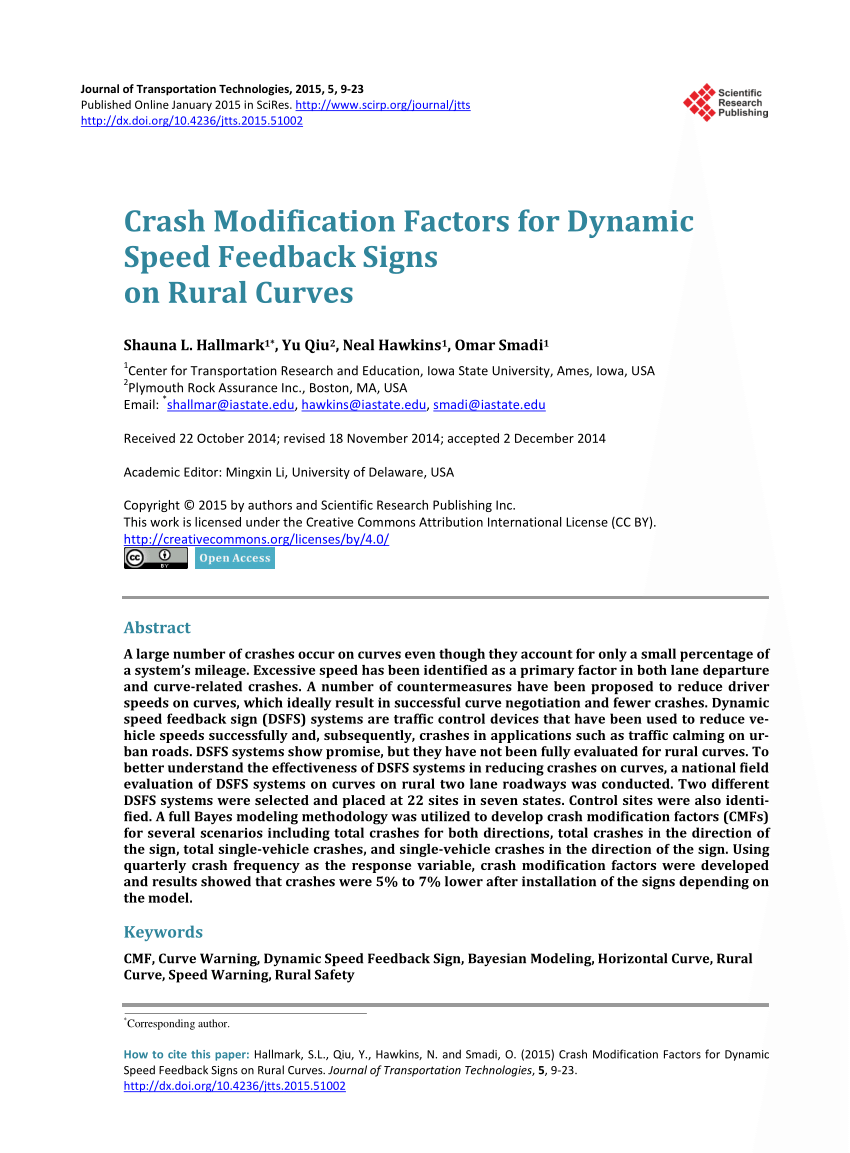 (PDF) Crash Modification Factors for Dynamic Speed Feedback Signs on ...