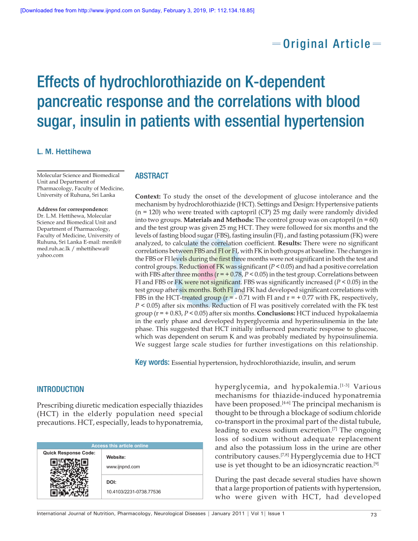 hydrochlorothiazide in diabetic patients