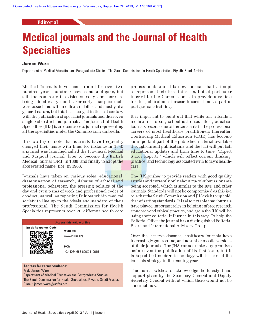 Pdf Medical Journals And The Journal Of Health Specialties