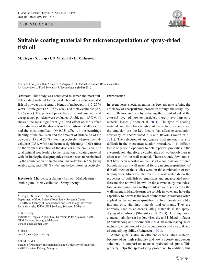 (PDF) Suitable coating material for microencapsulation of ...