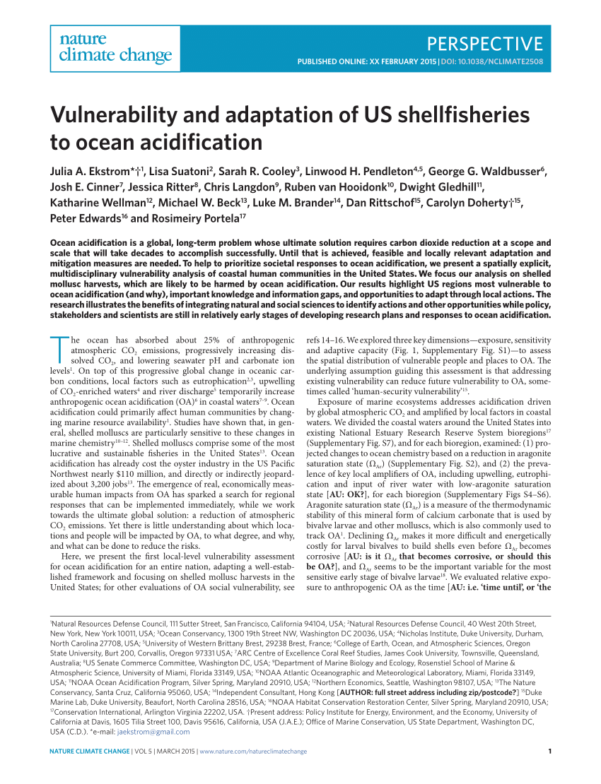 Pdf Vulnerability And Adaptation Of Us Shellfisheries To - 