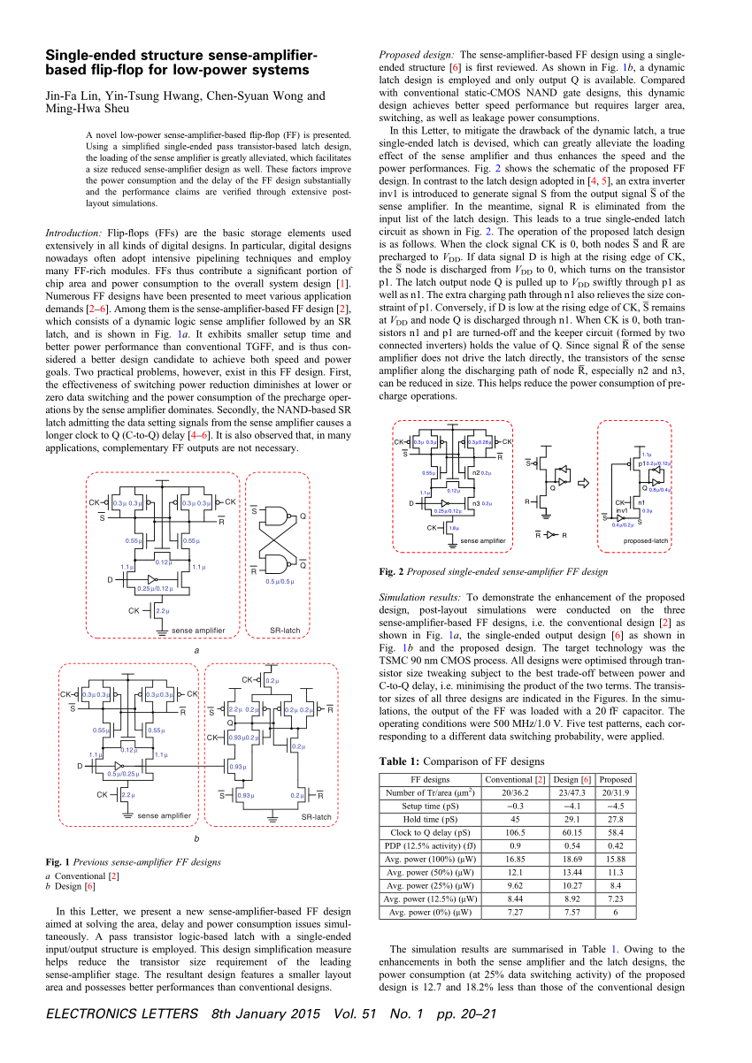 (PDF) Single-ended structure sense-amplifier-based flip-flop for low ...