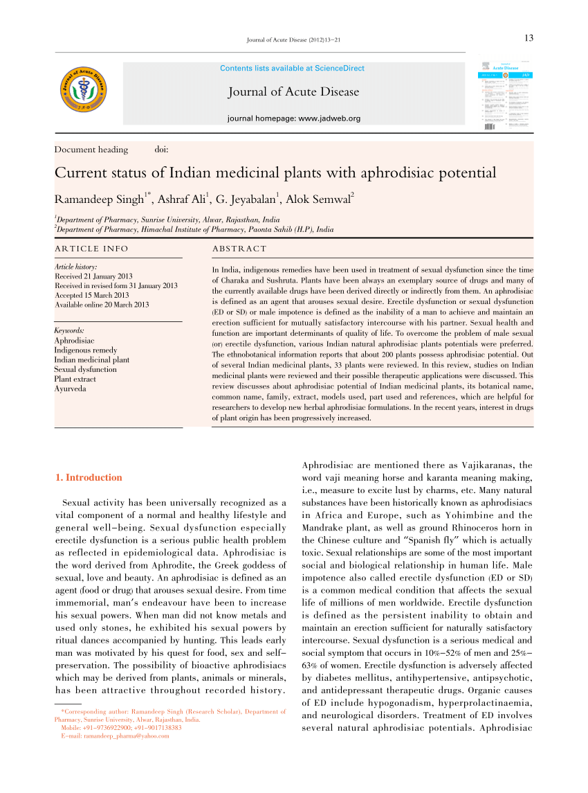 PDF Current status of Indian medicinal plants with aphrodisiac