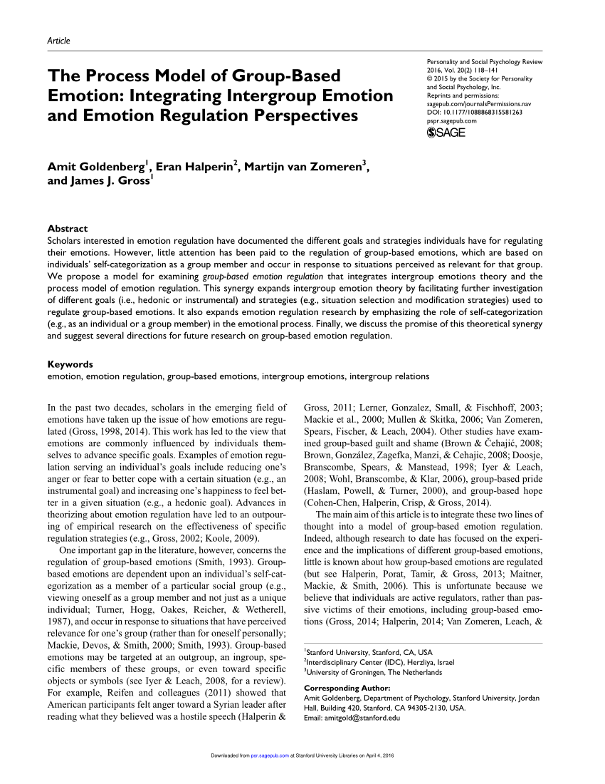 Pdf The Process Model Of Group Based Emotion