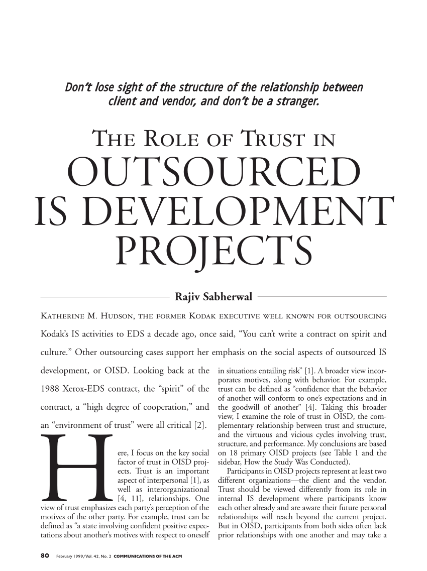 PDF) The role of trust in outsourced IS development projects