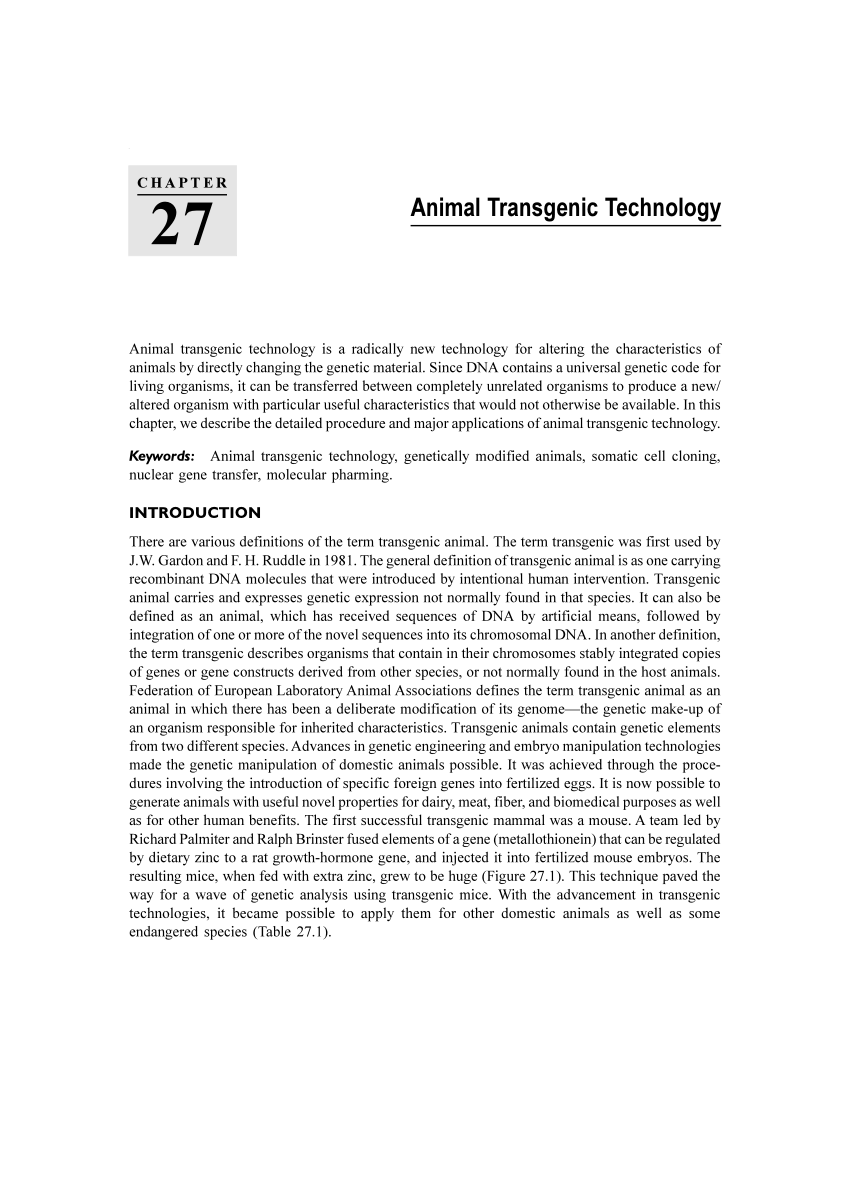 Pdf Animal Transgenic Technology Biotechnology In Medicine And Agriculture