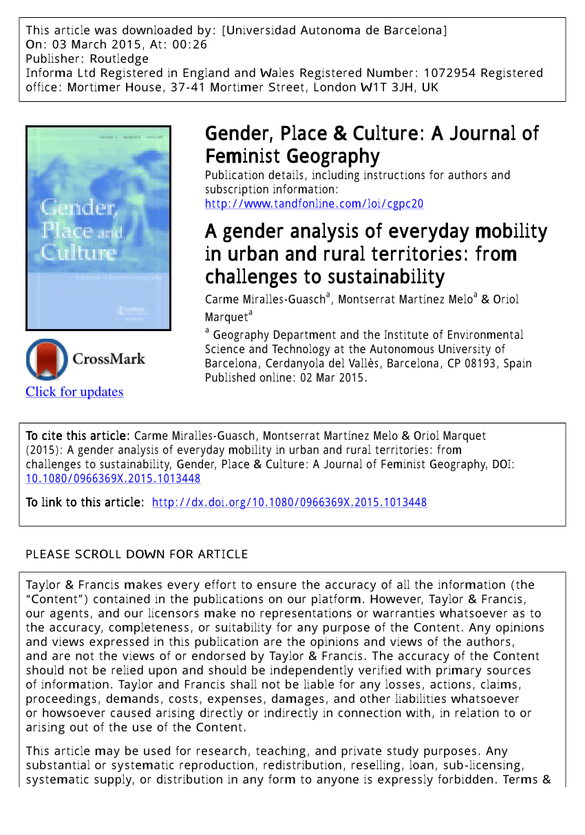 PDF) A gender analysis of everyday mobility in urban and rural ...