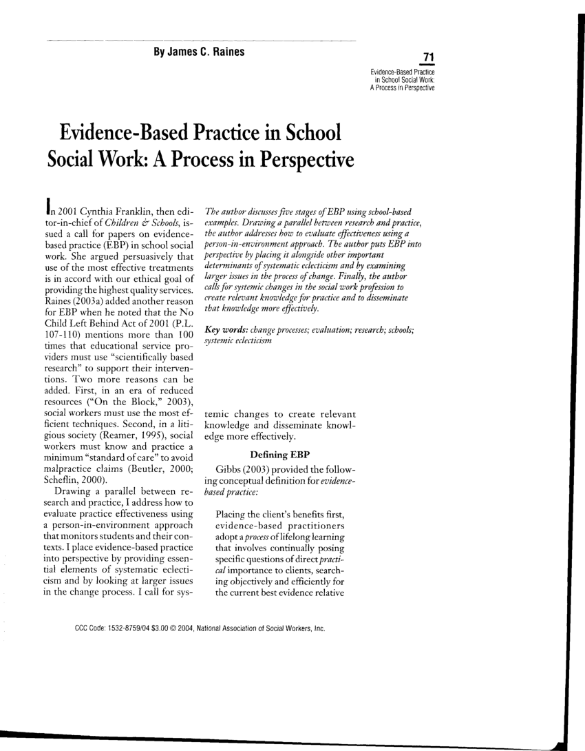 Pdf Evidence Based Practice In School Social Work A Process In Perspective 1928