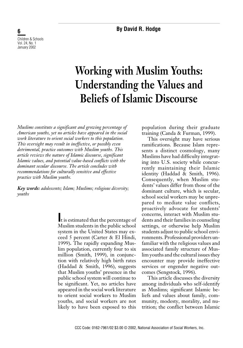 Pdf Working With Muslim Youths Understanding The Values And Beliefs