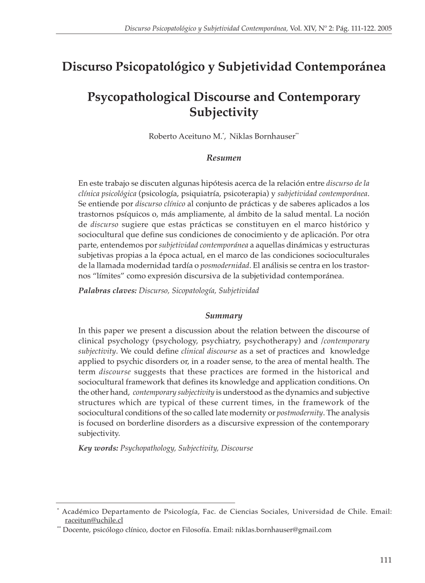 Pdf Discurso Psicopatológico Y Subjetividad Contemporánea 7731