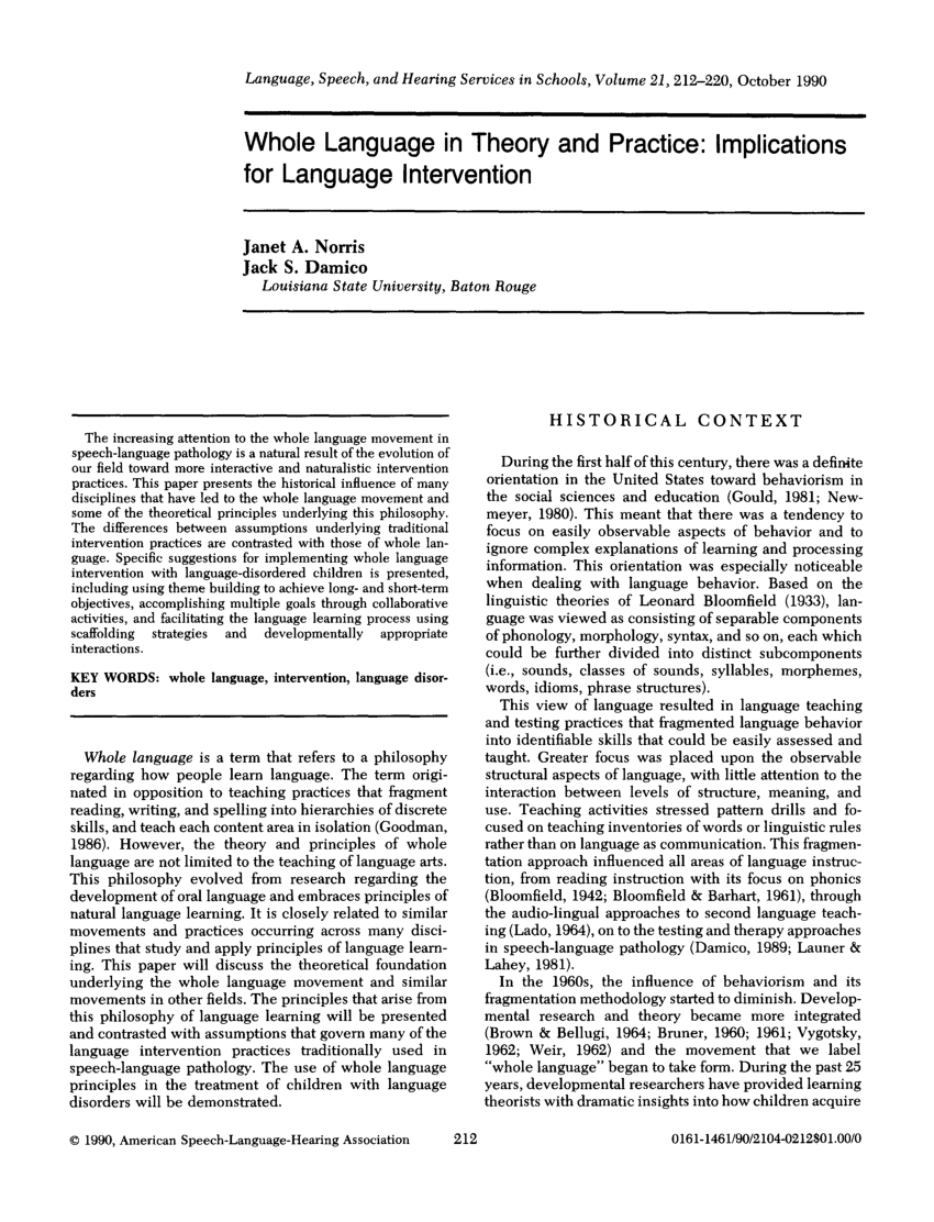 PDF) Whole Language in Theory and Practice