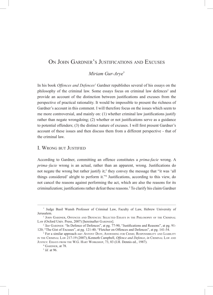 Full Article On John Gardner S Justifications And Excuses