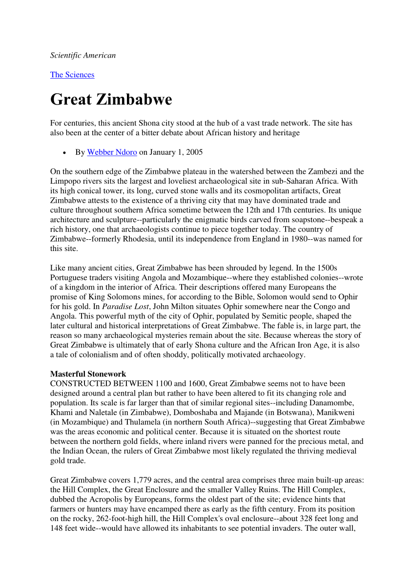 history of great zimbabwe essay