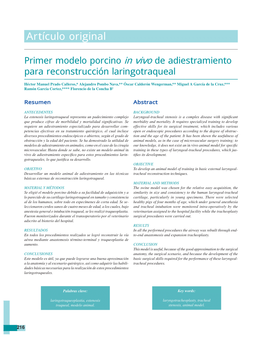 PDF) Primer modelo porcino in vivo de adiestramiento para reconstrucción  laringotraqueal