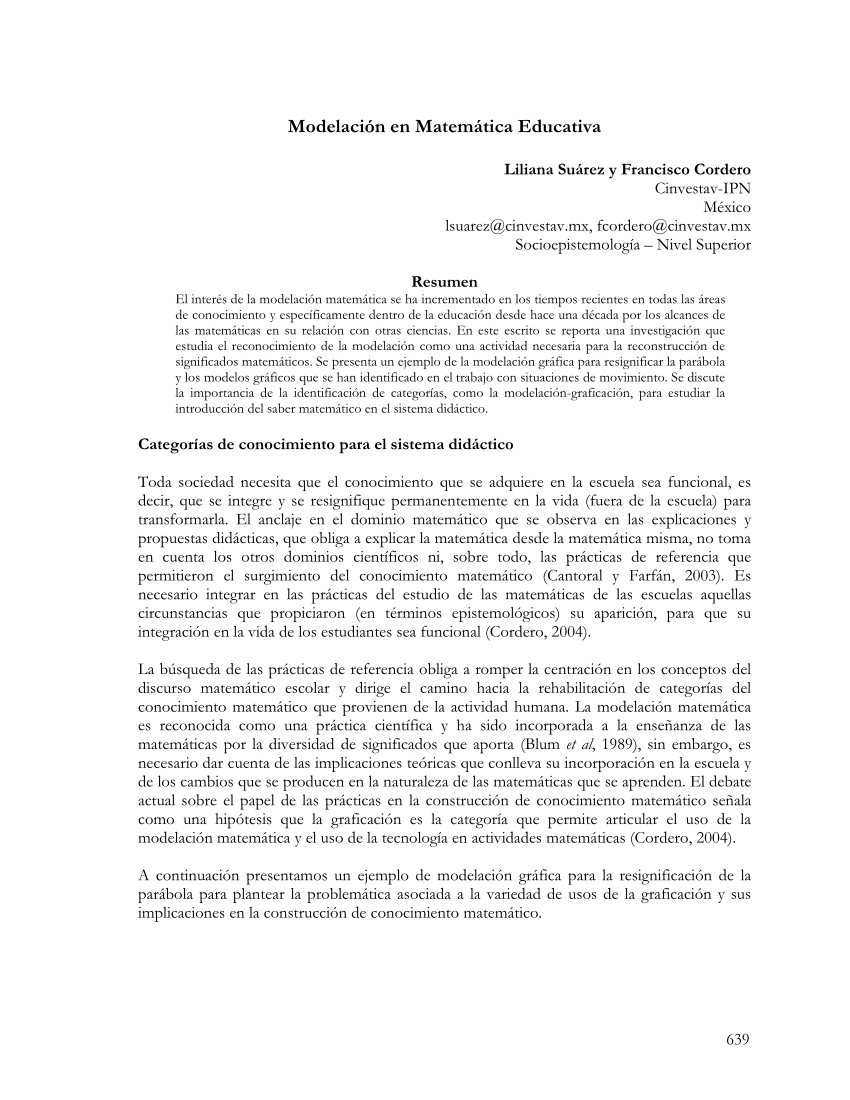 (PDF) Modelación en Matemática Educativa