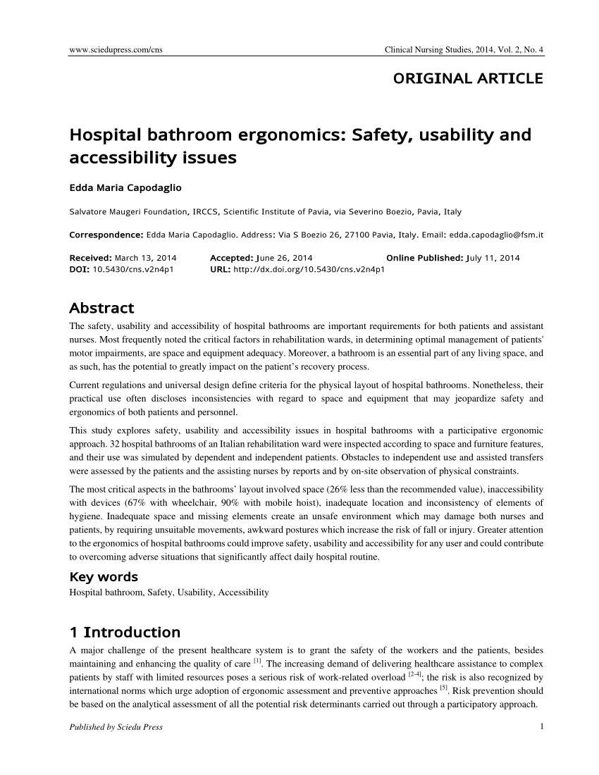 Download Pdf Hospital Bathroom Ergonomics Safety Usability And Accessibility Issues