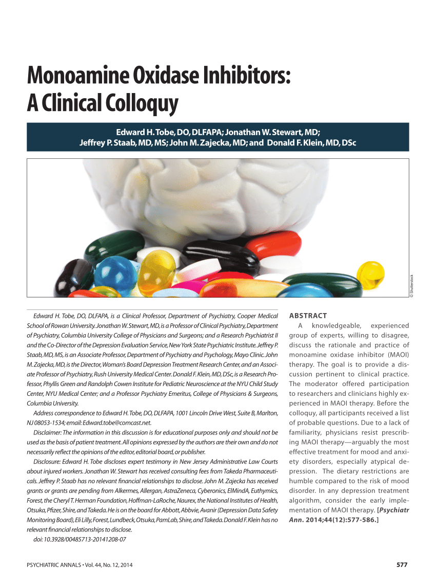 Pdf Monoamine Oxidase Inhibitors A Clinical Colloquy