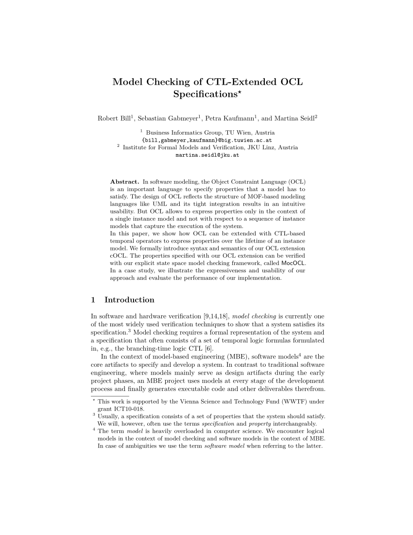 (PDF) Model Checking of CTL-Extended OCL Specifications