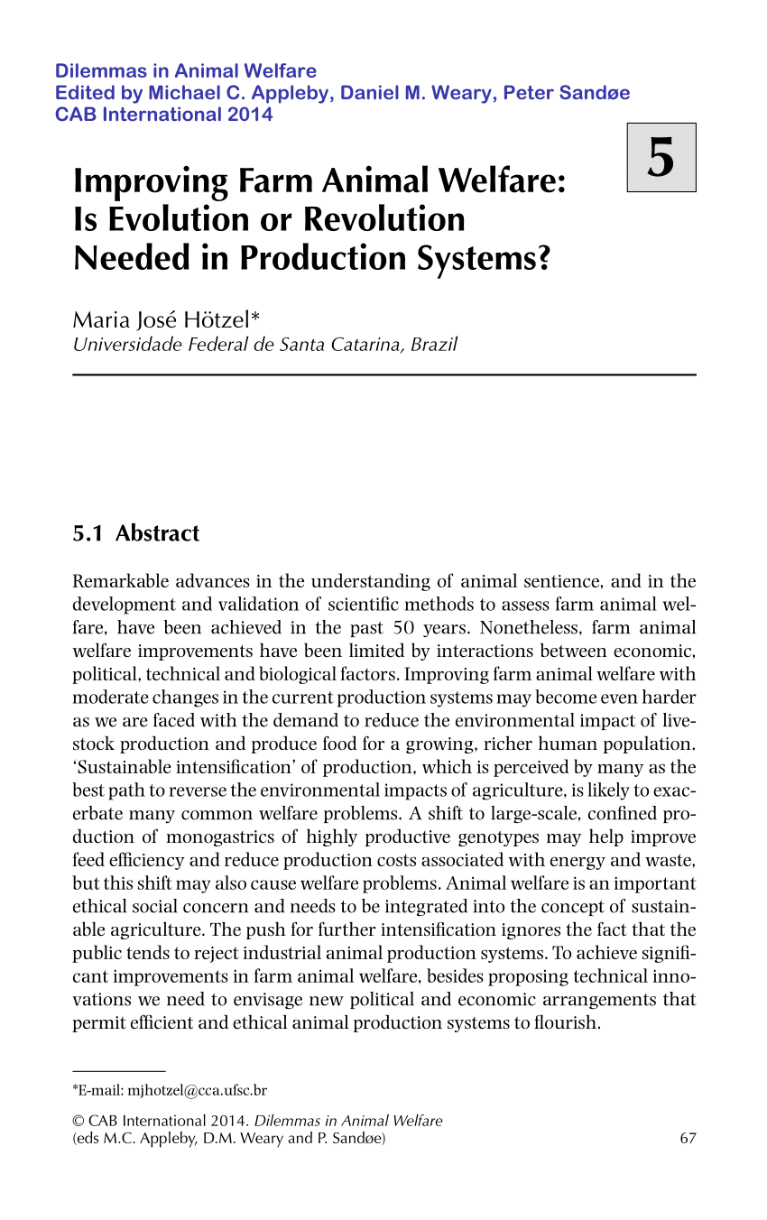 PDF) Improving Farm Animal Welfare: Is Evolution or Revolution Needed in  Production Systems?