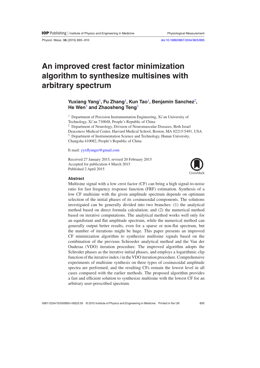 Pdf An Improved Crest Factor Minimization Algorithm To Synthesize Multisines With Arbitrary Spectrum