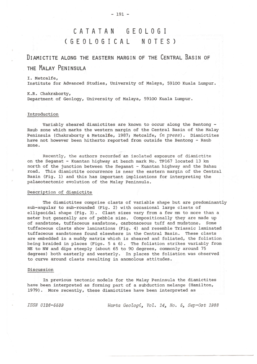Pdf Diamictite Along The Eastern Margin Of The Central Basin Of The Malay Peninsula
