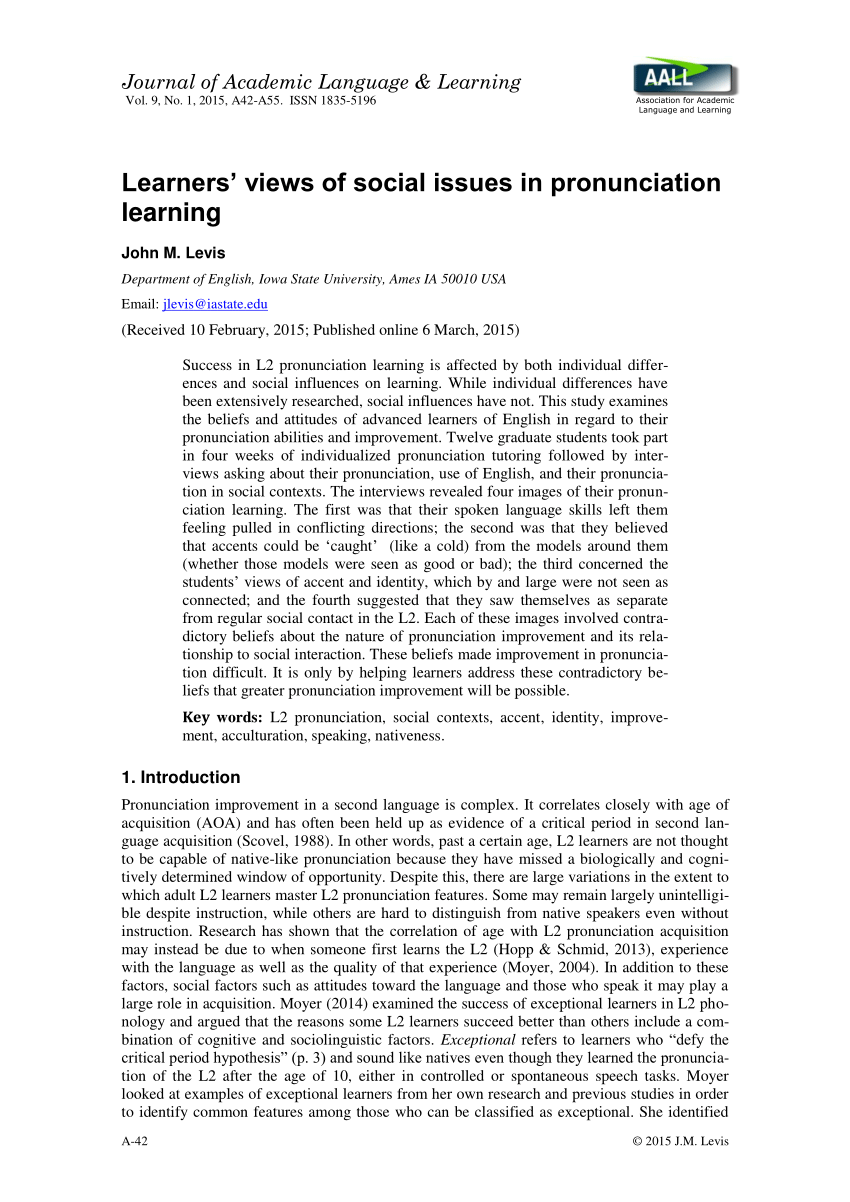 PDF) Learners' views of social issues in pronunciation learning