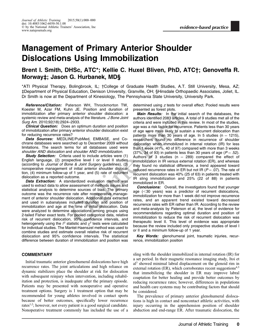 PDF) Management of Primary Anterior Shoulder Dislocations Using  Immobilization