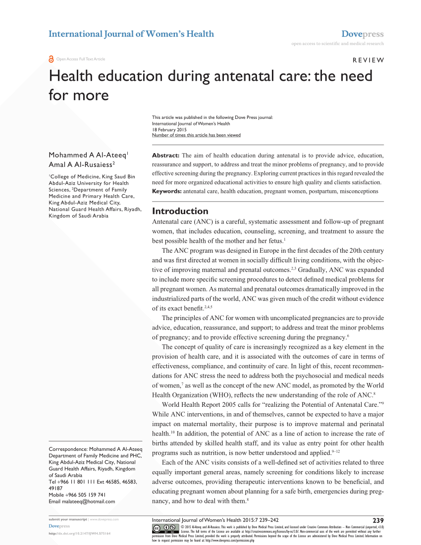 PDF) Health education during antenatal care: The need for more