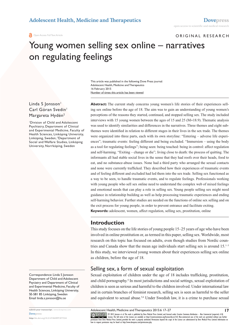 PDF) Young women selling sex online – narratives on regulating feelings