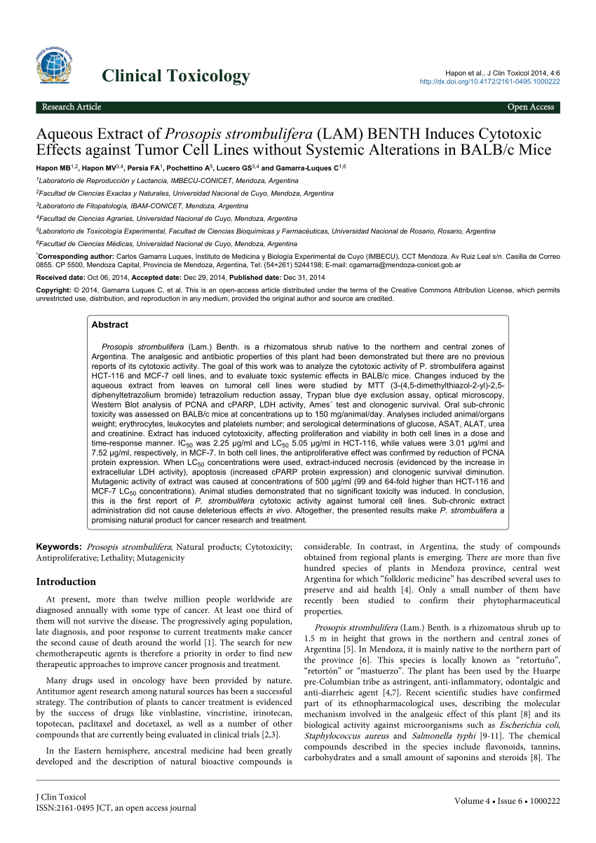 PDF) Aqueous Extract of Prosopis strombulifera (LAM) BENTH Induces ...