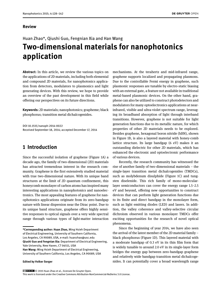 (PDF) Two-dimensional materials for nanophotonics application